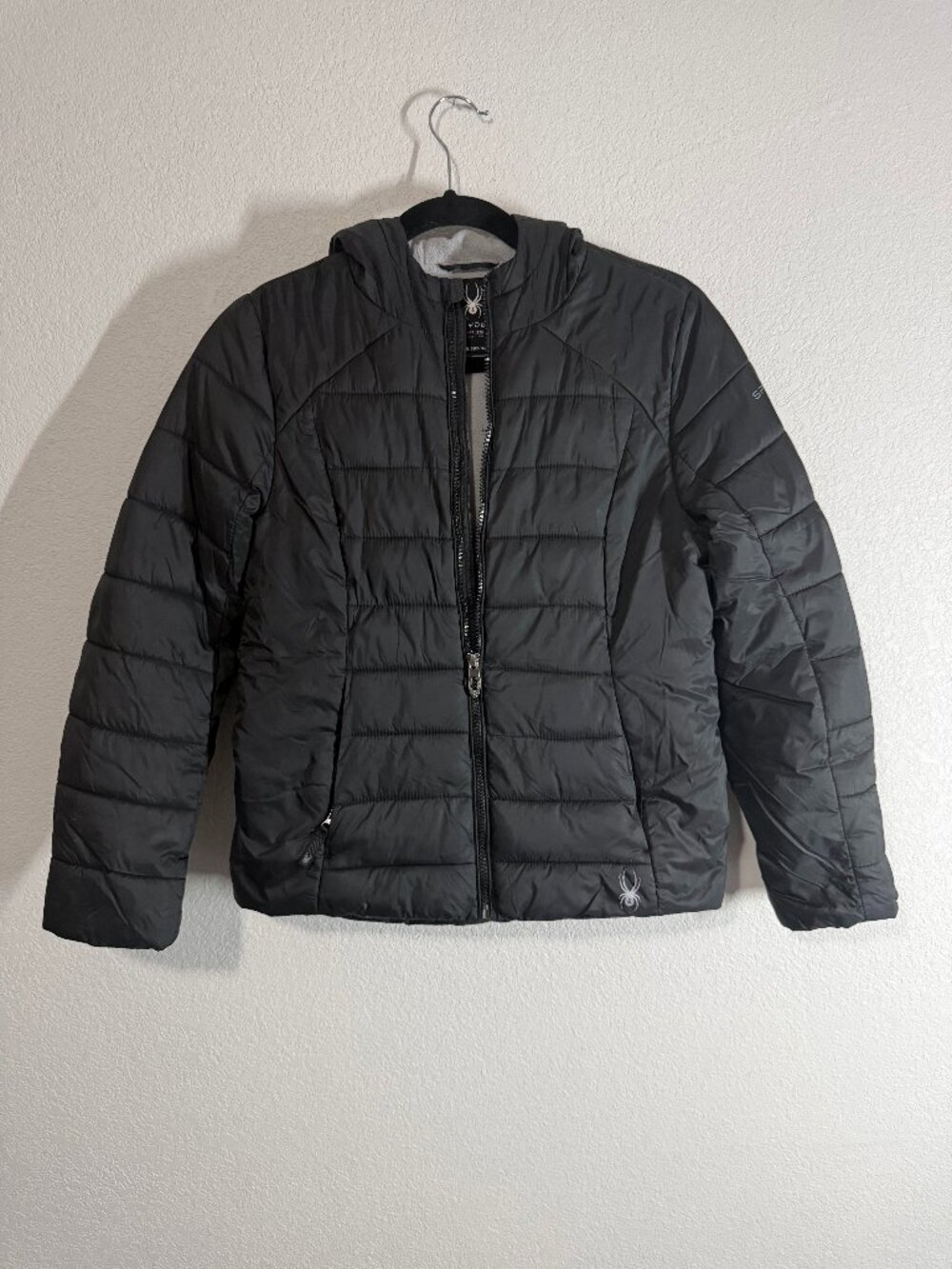 Spyder Girls Black Puffer Jacket – Fleece Lined with Hood – Size L (12/14)